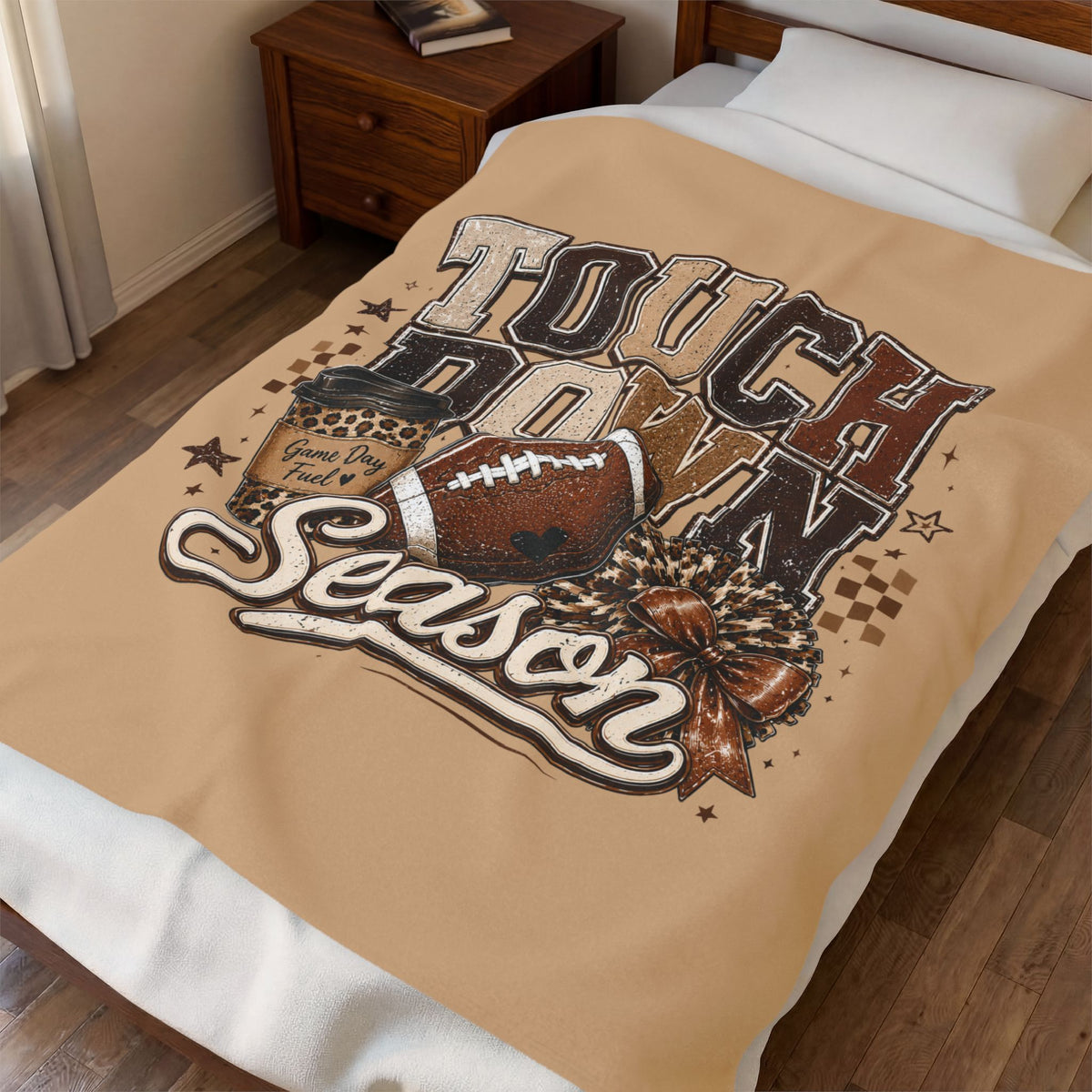 Touchdown Season Plush Blanket — Football Game Day Velveteen Throw