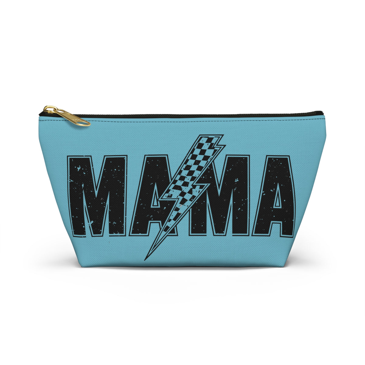 Mama Lightning Bolt Accessory Pouch — Blue T‑Bottom Makeup Bag
