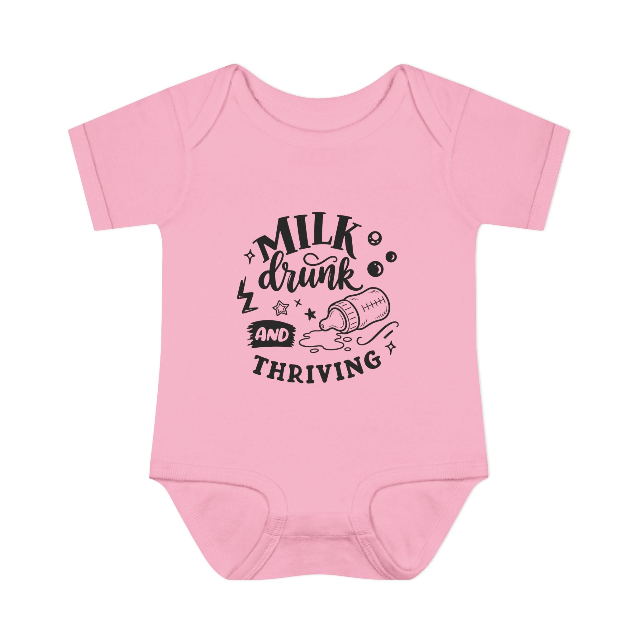 Infant Bodysuit - "Milk, Drink and Thriving" Baby Onesie (Cute Bottle Design)
