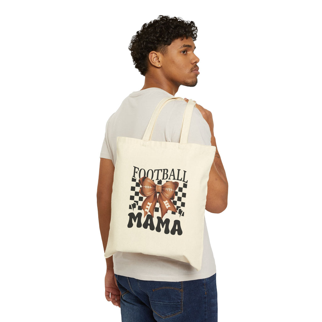 Football Mama Tote Bag – Checkered Bow Cotton Canvas Shopping Tote