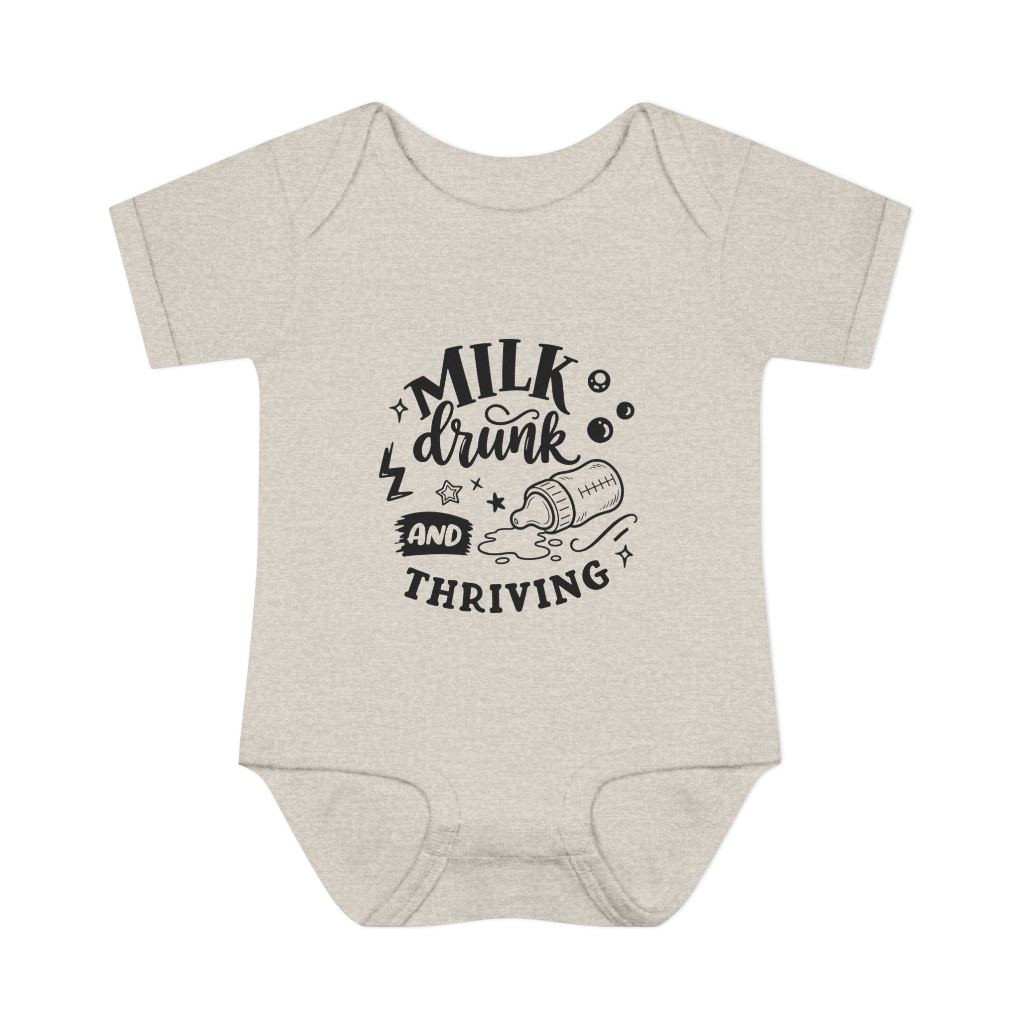 Infant Bodysuit - "Milk, Drink and Thriving" Baby Onesie (Cute Bottle Design)