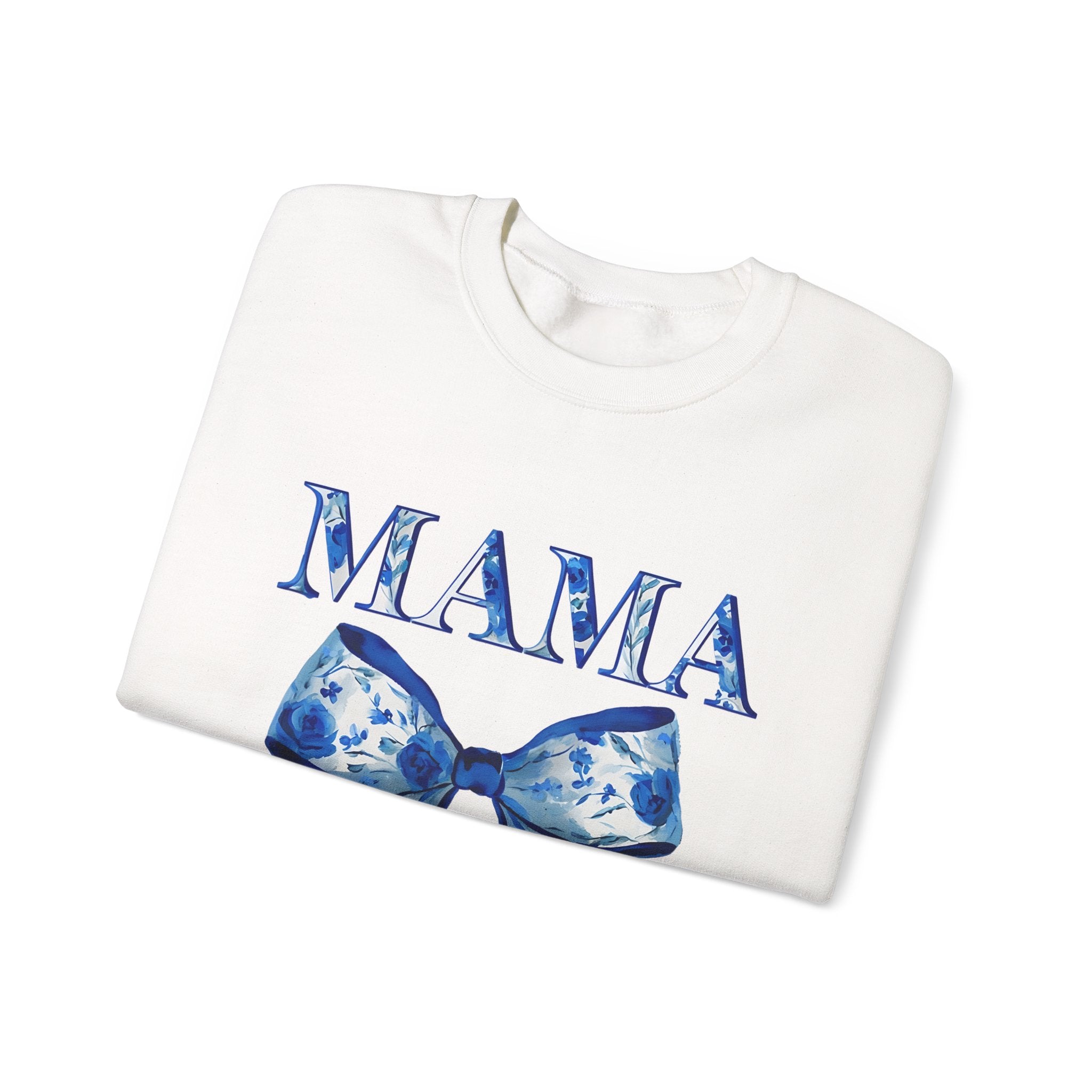 Mama Bow Sweatshirt — Floral Blue Ribbon Mom Crewneck