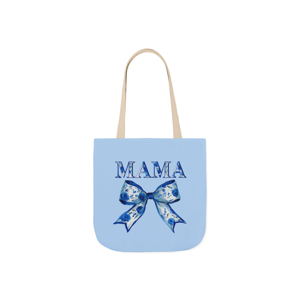 Mama Blue Bow Canvas Tote Bag — Floral “MAMA” Moms Day Gift