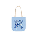 Mama Blue Bow Canvas Tote Bag — Floral “MAMA” Moms Day Gift