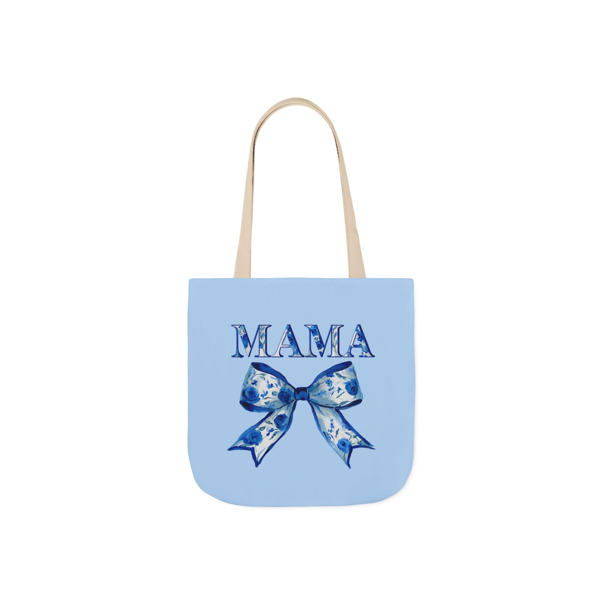Mama Blue Bow Canvas Tote Bag — Floral “MAMA” Moms Day Gift