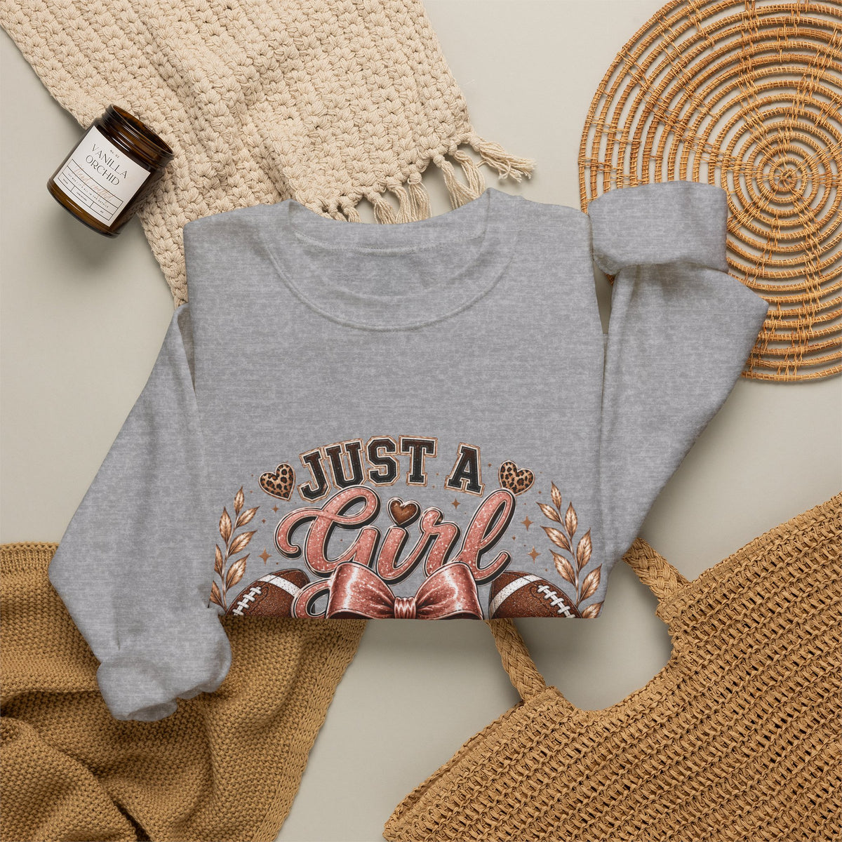Crewneck Sweatshirt — "Just a Girl Who Loves Football" Graphic