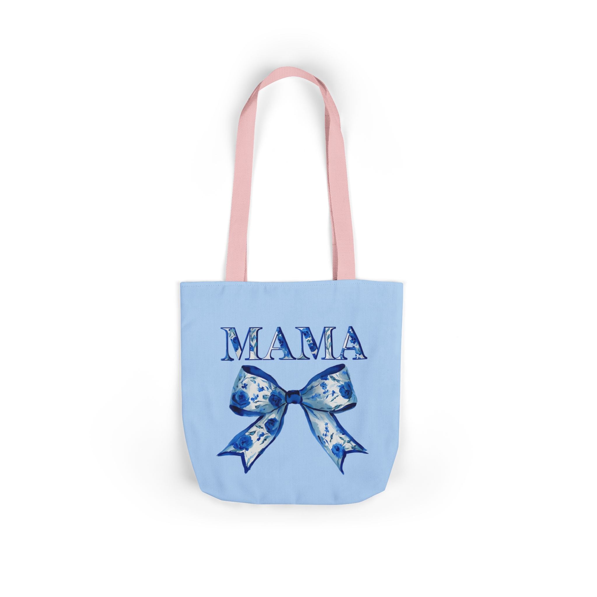 Mama Blue Bow Canvas Tote Bag — Floral “MAMA” Moms Day Gift