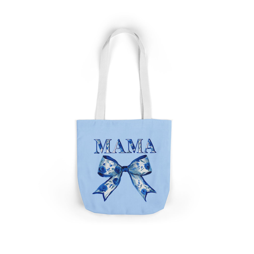 Mama Blue Bow Canvas Tote Bag — Floral “MAMA” Moms Day Gift