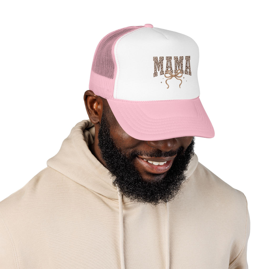 Mama Leopard Print Trucker Hat – Stylish Mama Foam Cap with Bow Accent