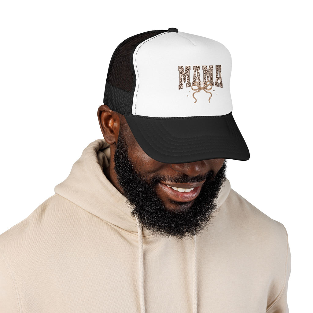 Mama Leopard Print Trucker Hat – Stylish Mama Foam Cap with Bow Accent