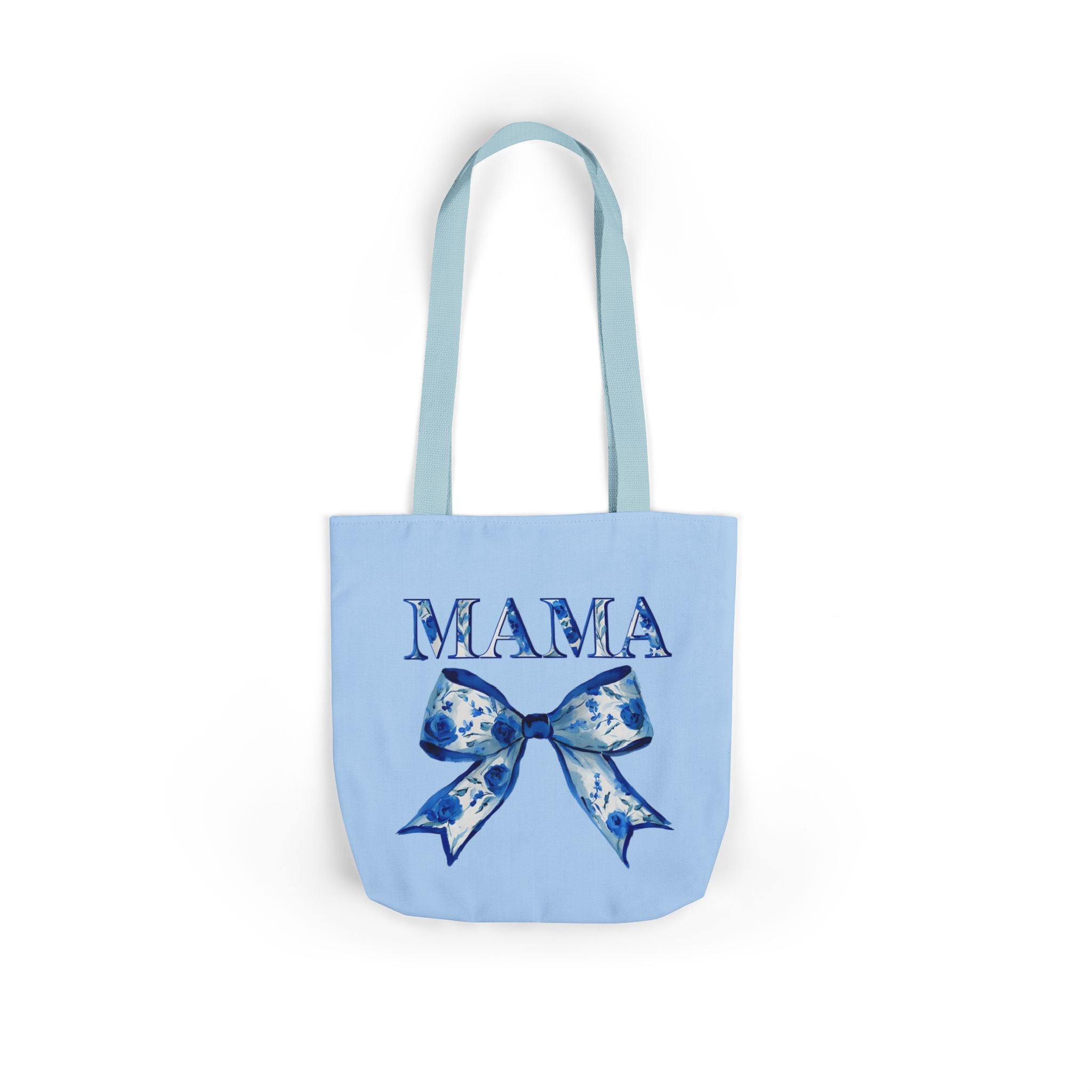 Mama Blue Bow Canvas Tote Bag — Floral “MAMA” Moms Day Gift