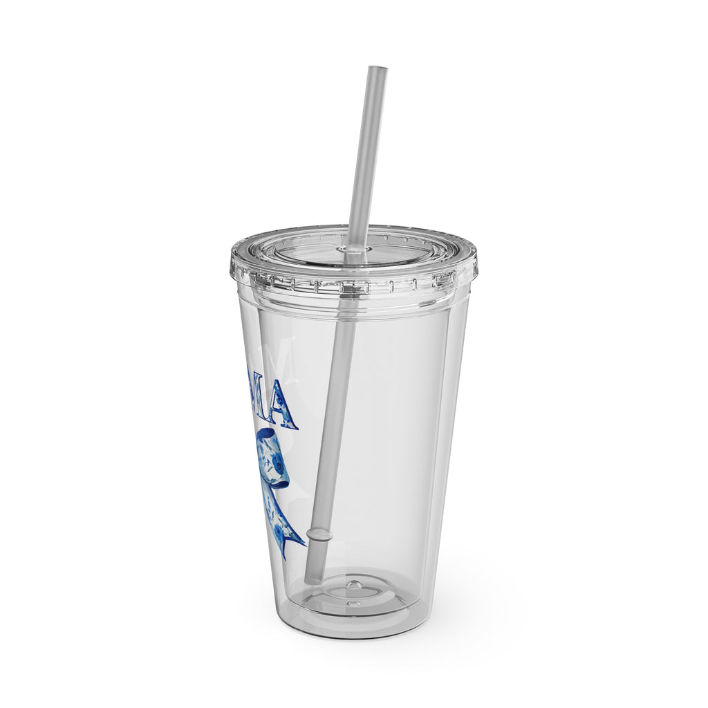 Mama Floral Bow Tumbler — 16oz Insulated Straw Cup