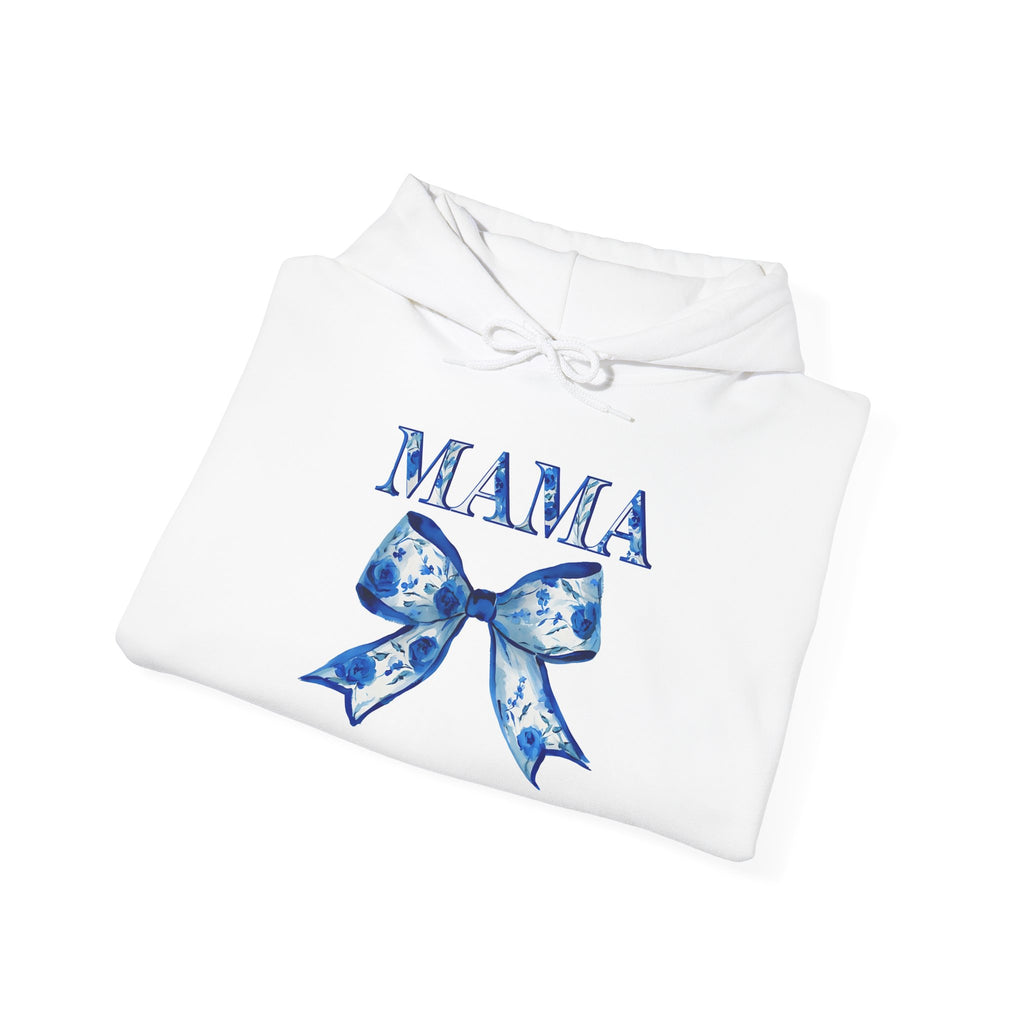 Mama Blue Floral Bow Hoodie — Cozy Mother's Day Sweatshirt Gift