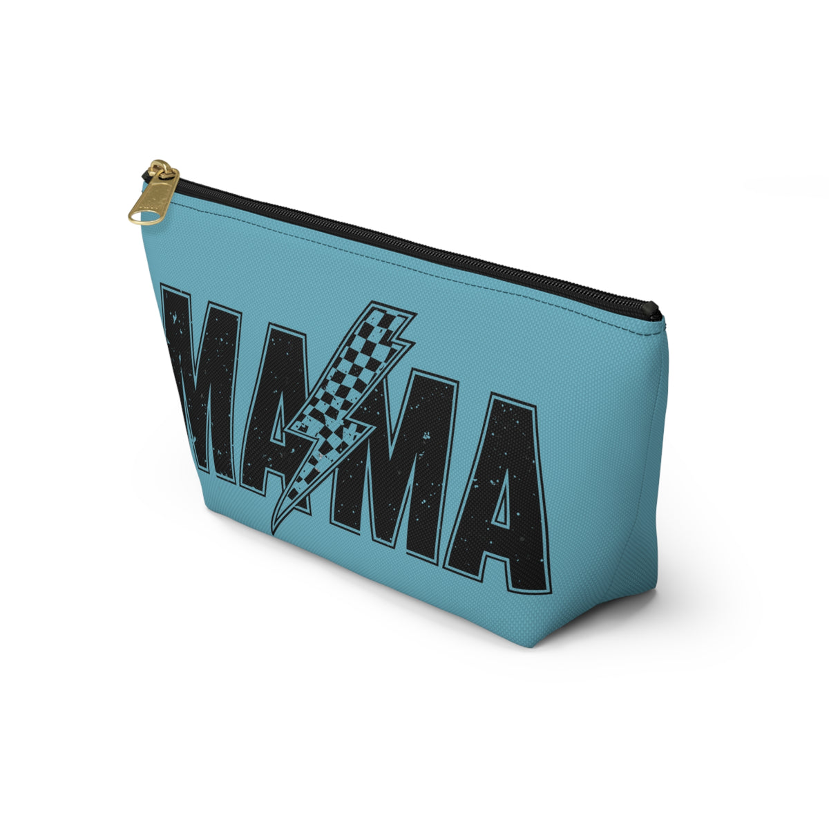 Mama Lightning Bolt Accessory Pouch — Blue T‑Bottom Makeup Bag