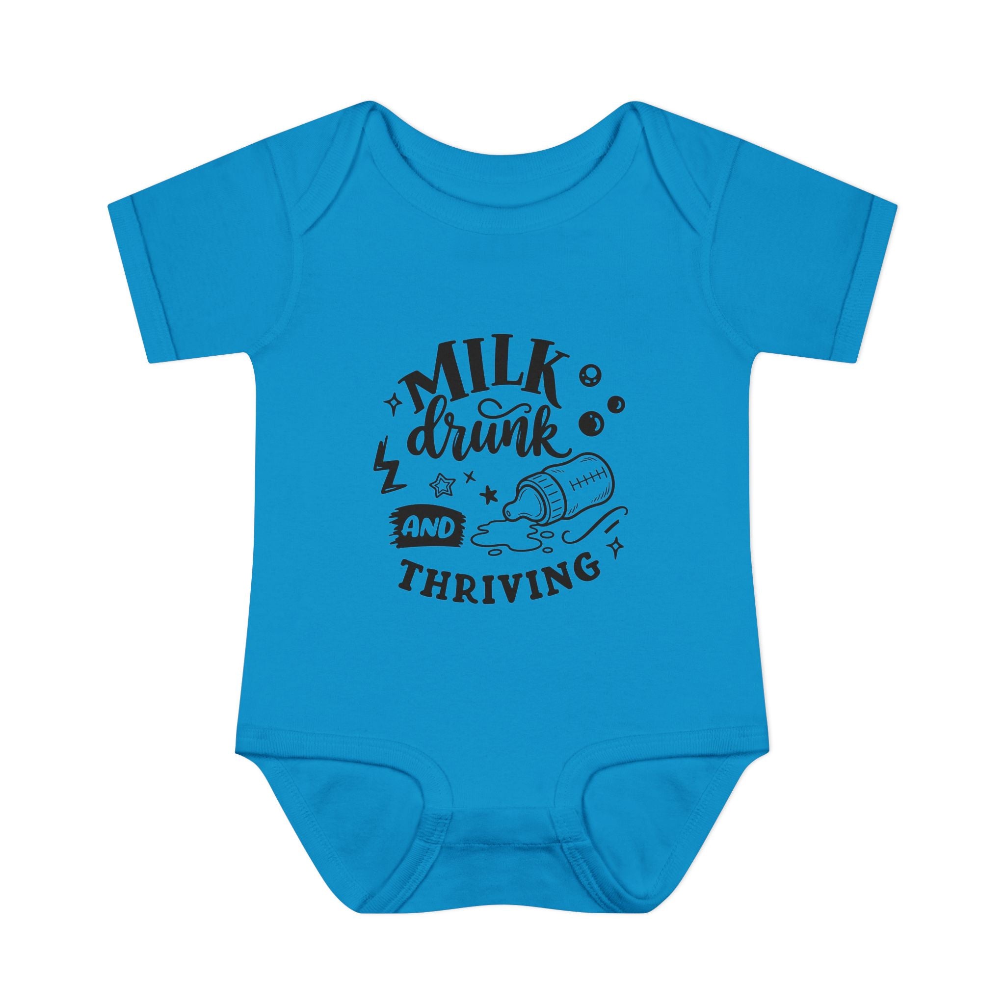 Infant Bodysuit - "Milk, Drink and Thriving" Baby Onesie (Cute Bottle Design)