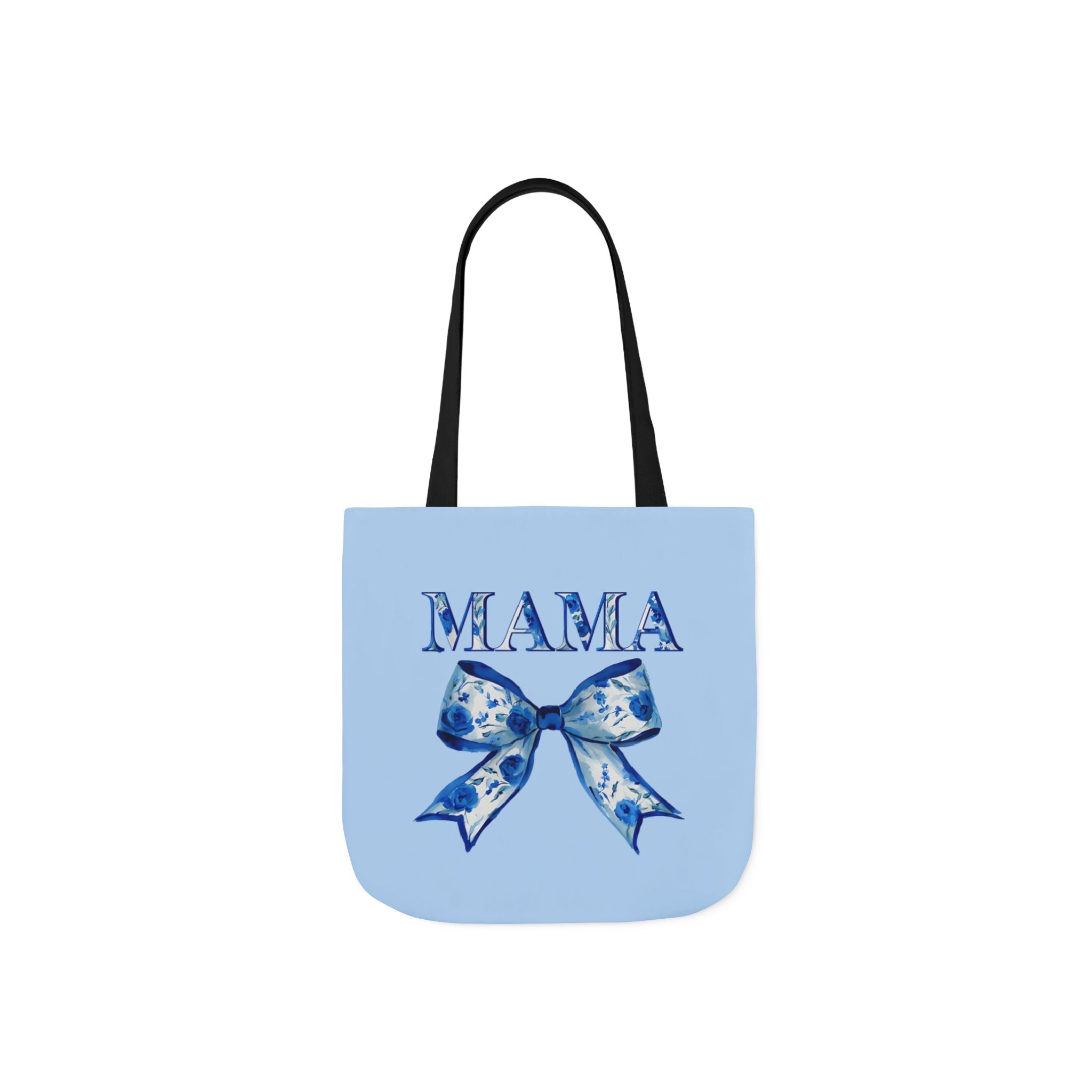 Mama Blue Bow Canvas Tote Bag — Floral “MAMA” Moms Day Gift