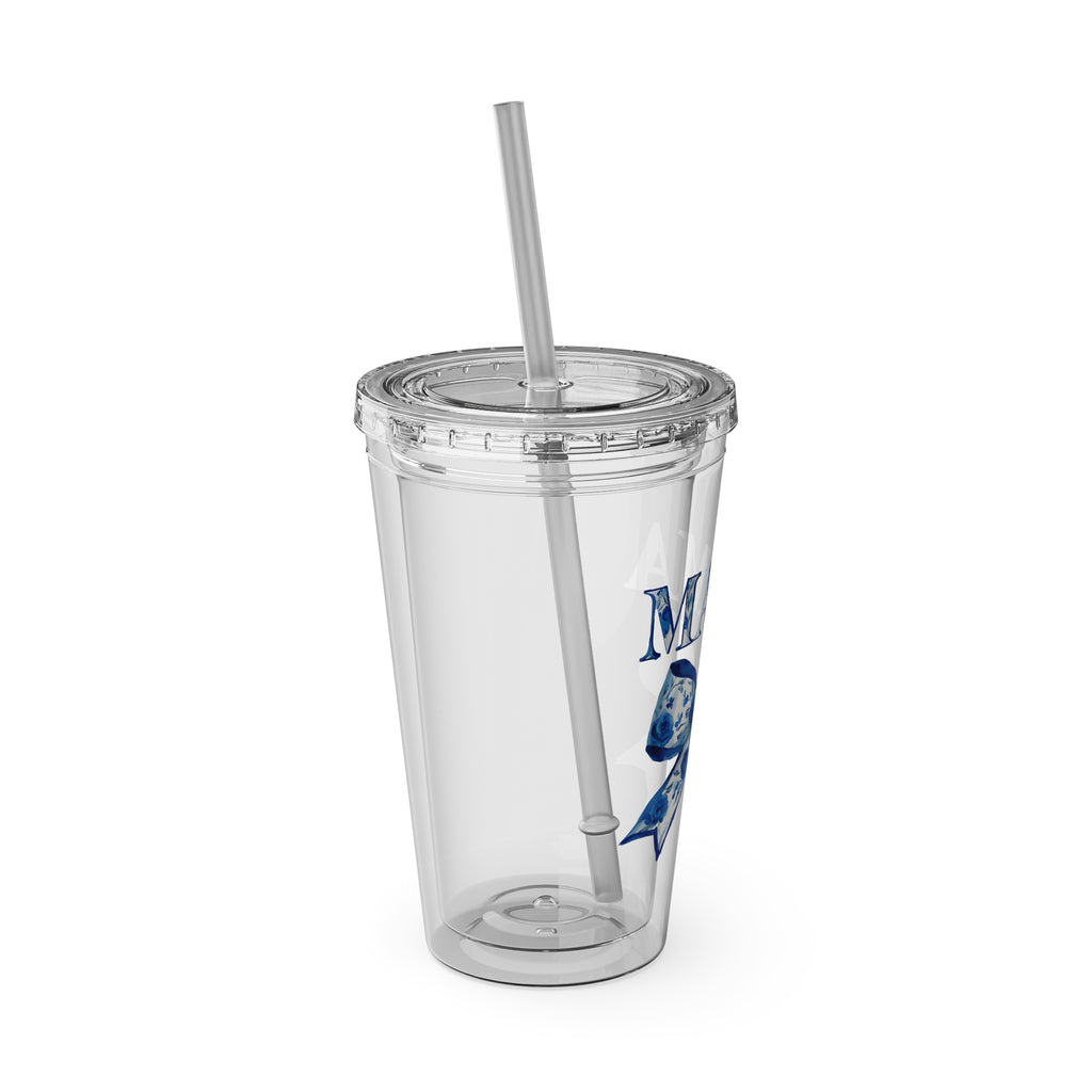 Mama Floral Bow Tumbler — 16oz Insulated Straw Cup