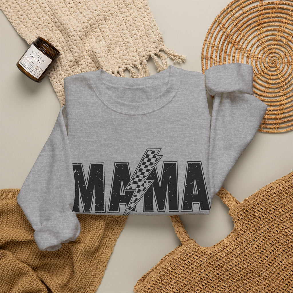 Mama Lightning Bolt Crewneck Sweatshirt — Vintage Rockstar Mom Pullover