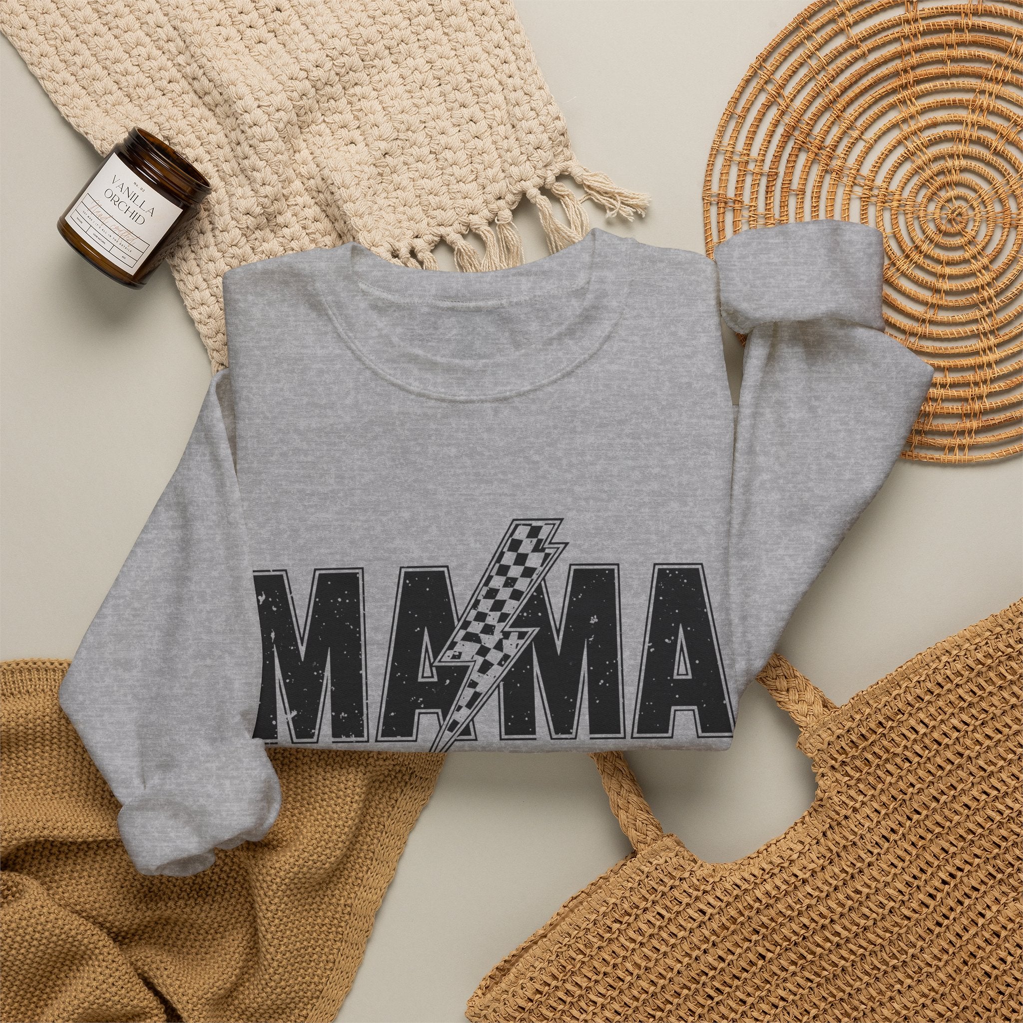 Mama Lightning Bolt Crewneck Sweatshirt — Vintage Rockstar Mom Pullover