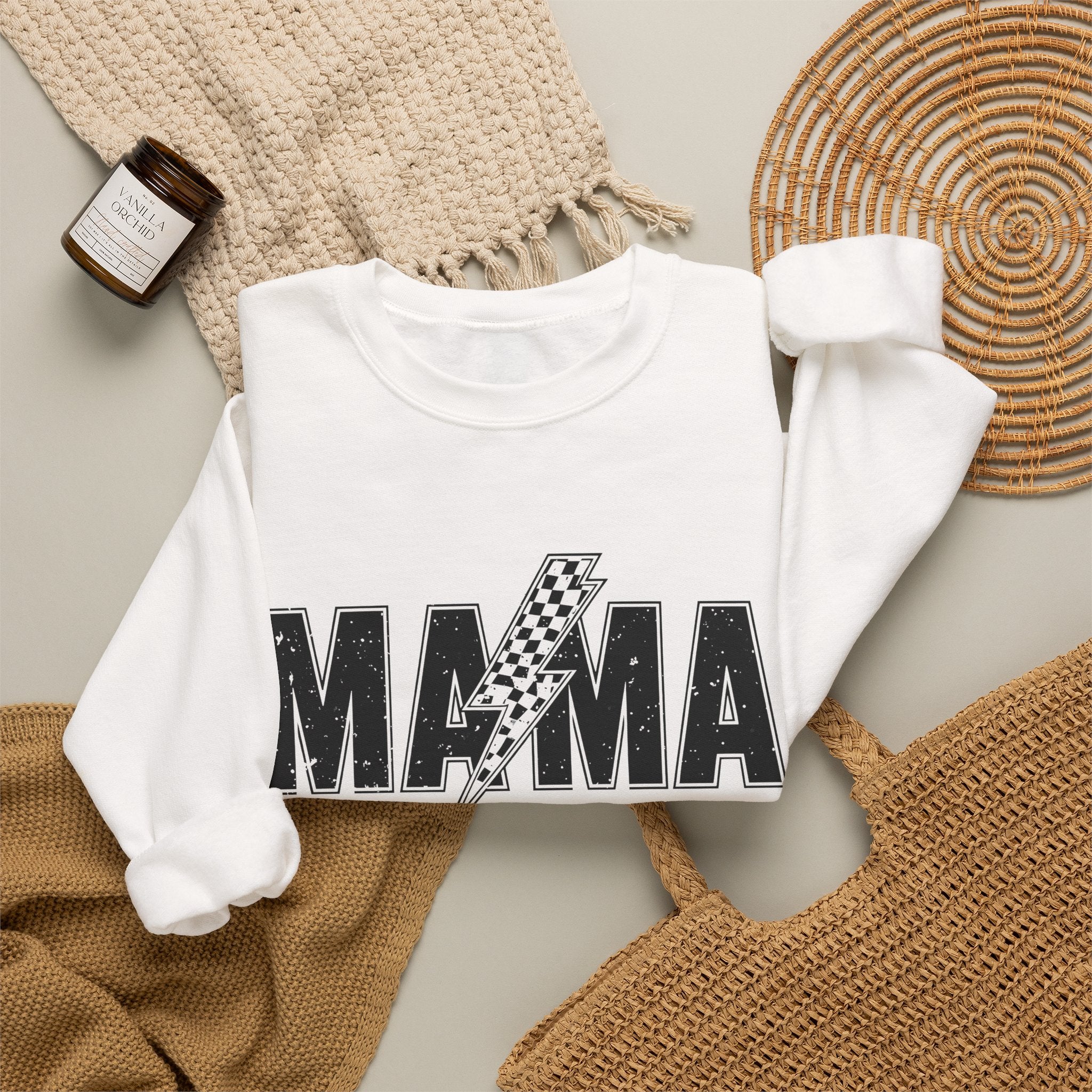 Mama Lightning Bolt Crewneck Sweatshirt — Vintage Rockstar Mom Pullover