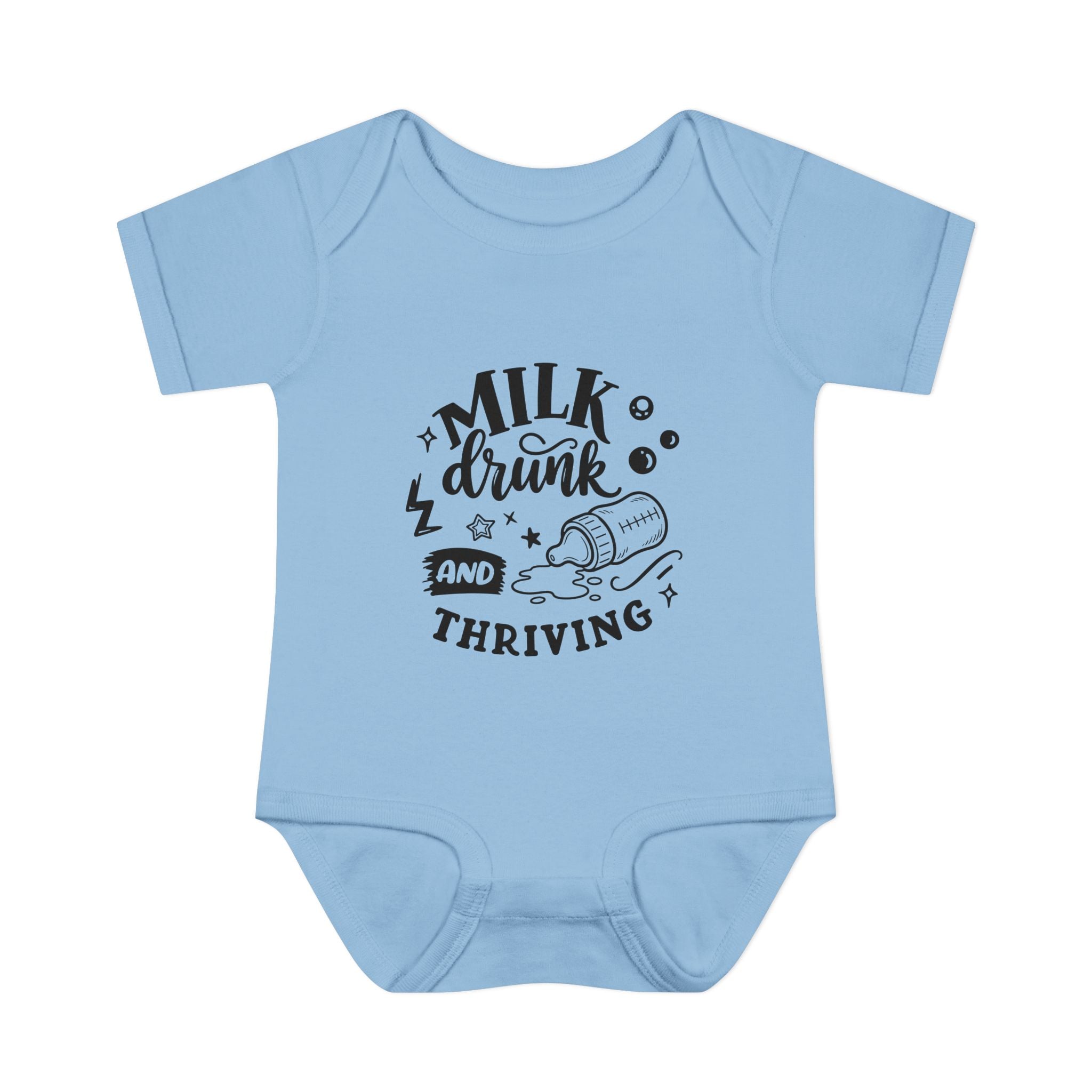 Infant Bodysuit - "Milk, Drink and Thriving" Baby Onesie (Cute Bottle Design)