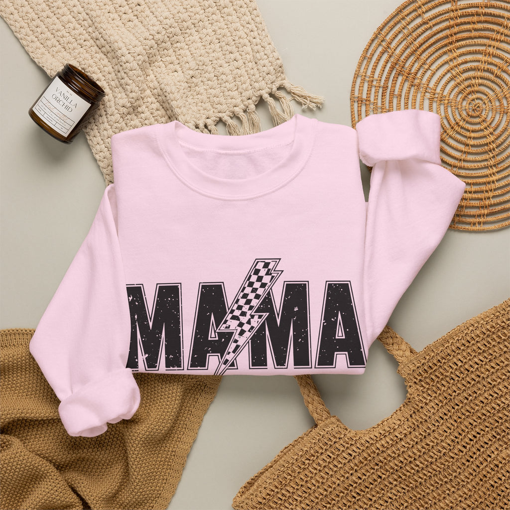 Mama Lightning Bolt Crewneck Sweatshirt — Vintage Rockstar Mom Pullover