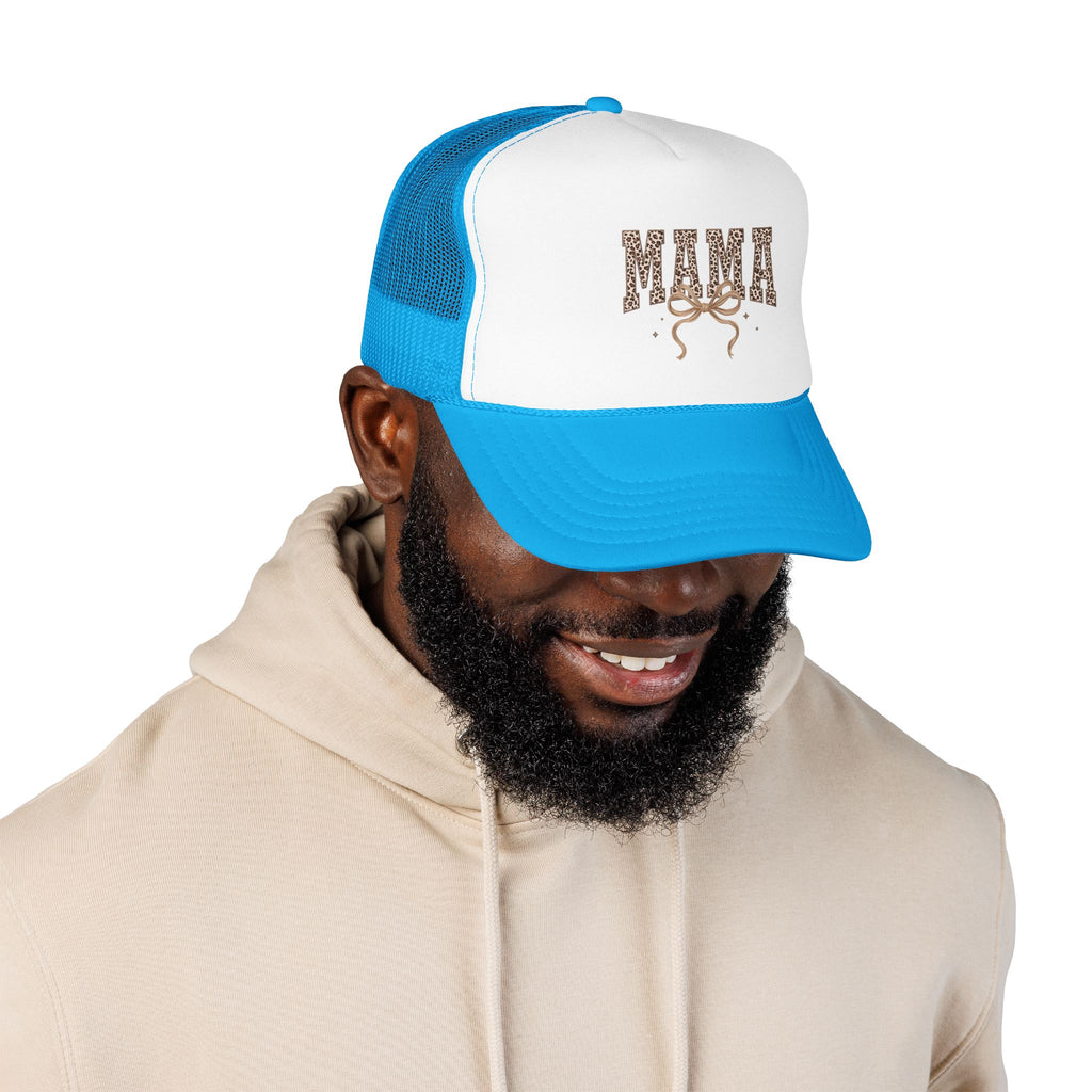 Mama Leopard Print Trucker Hat – Stylish Mama Foam Cap with Bow Accent