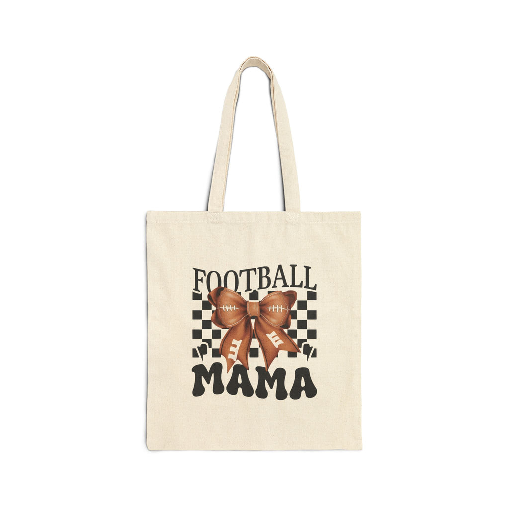 Football Mama Tote Bag – Checkered Bow Cotton Canvas Shopping Tote