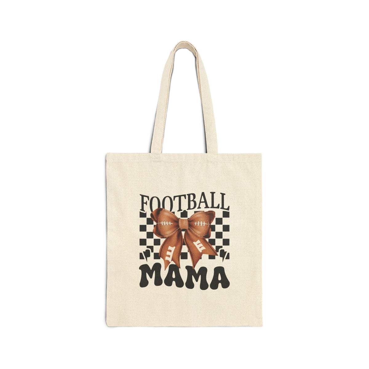 Football Mama Tote Bag – Checkered Bow Cotton Canvas Shopping Tote