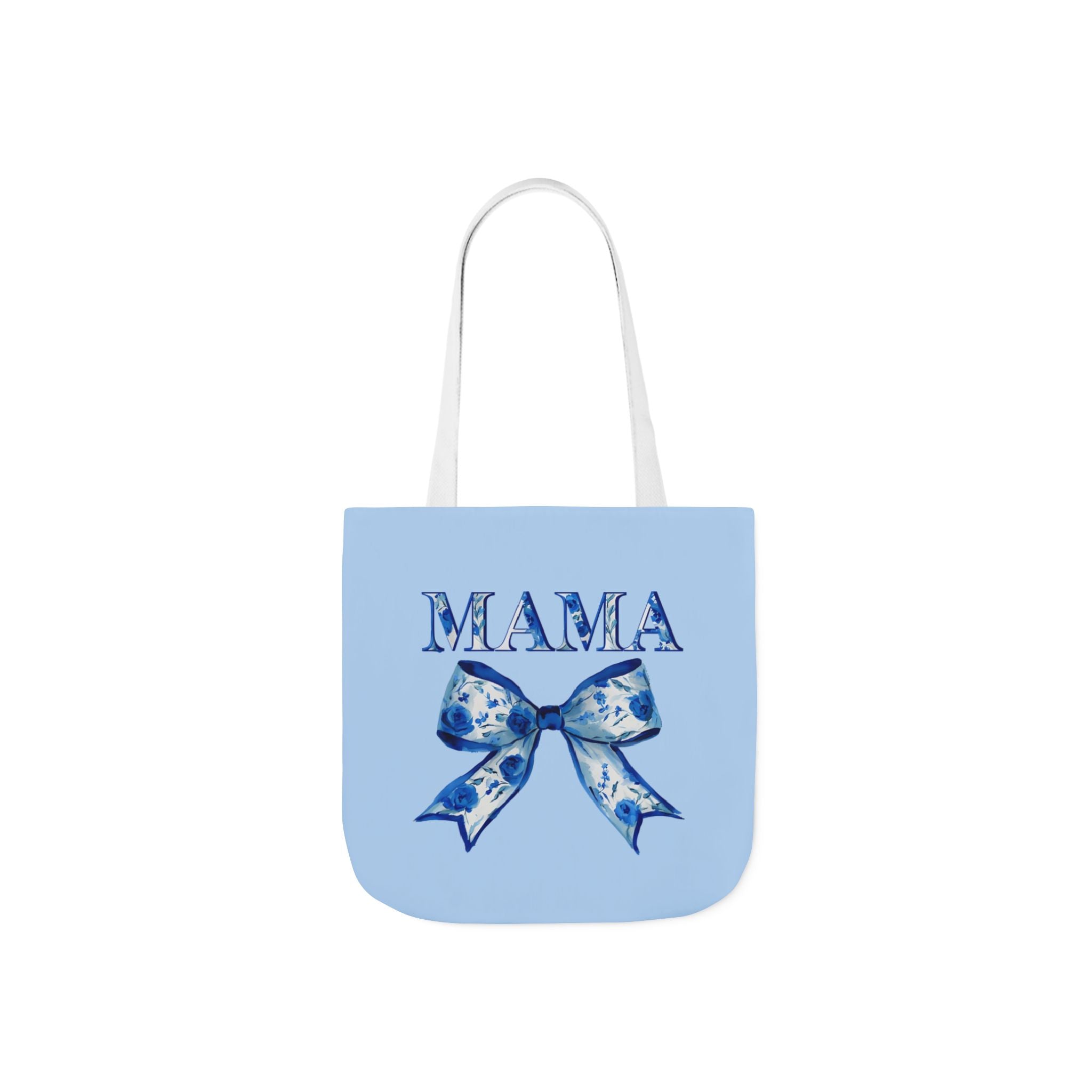 Mama Blue Bow Canvas Tote Bag — Floral “MAMA” Moms Day Gift