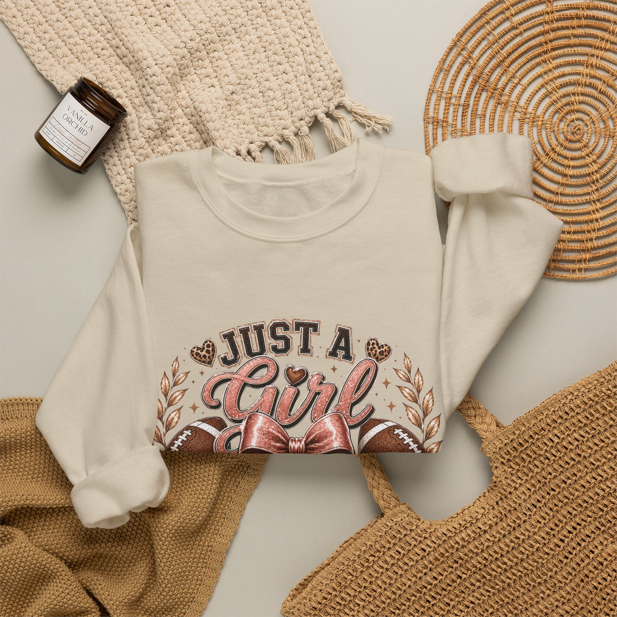 Crewneck Sweatshirt — "Just a Girl Who Loves Football" Graphic