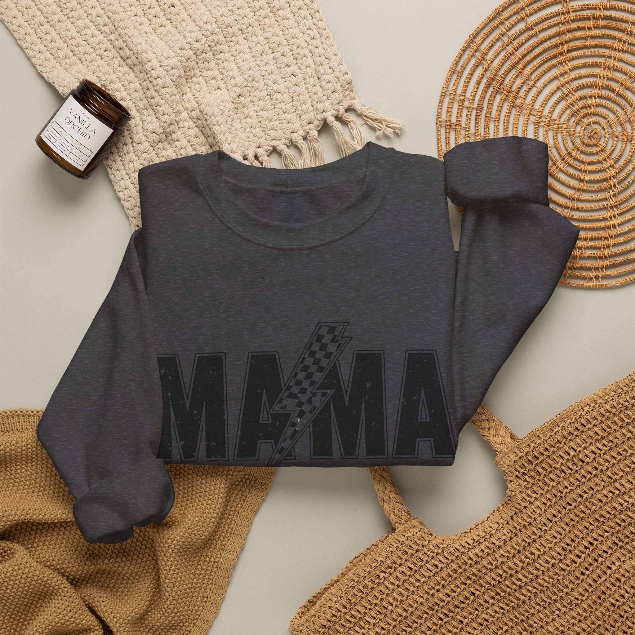 Mama Lightning Bolt Crewneck Sweatshirt — Vintage Rockstar Mom Pullover