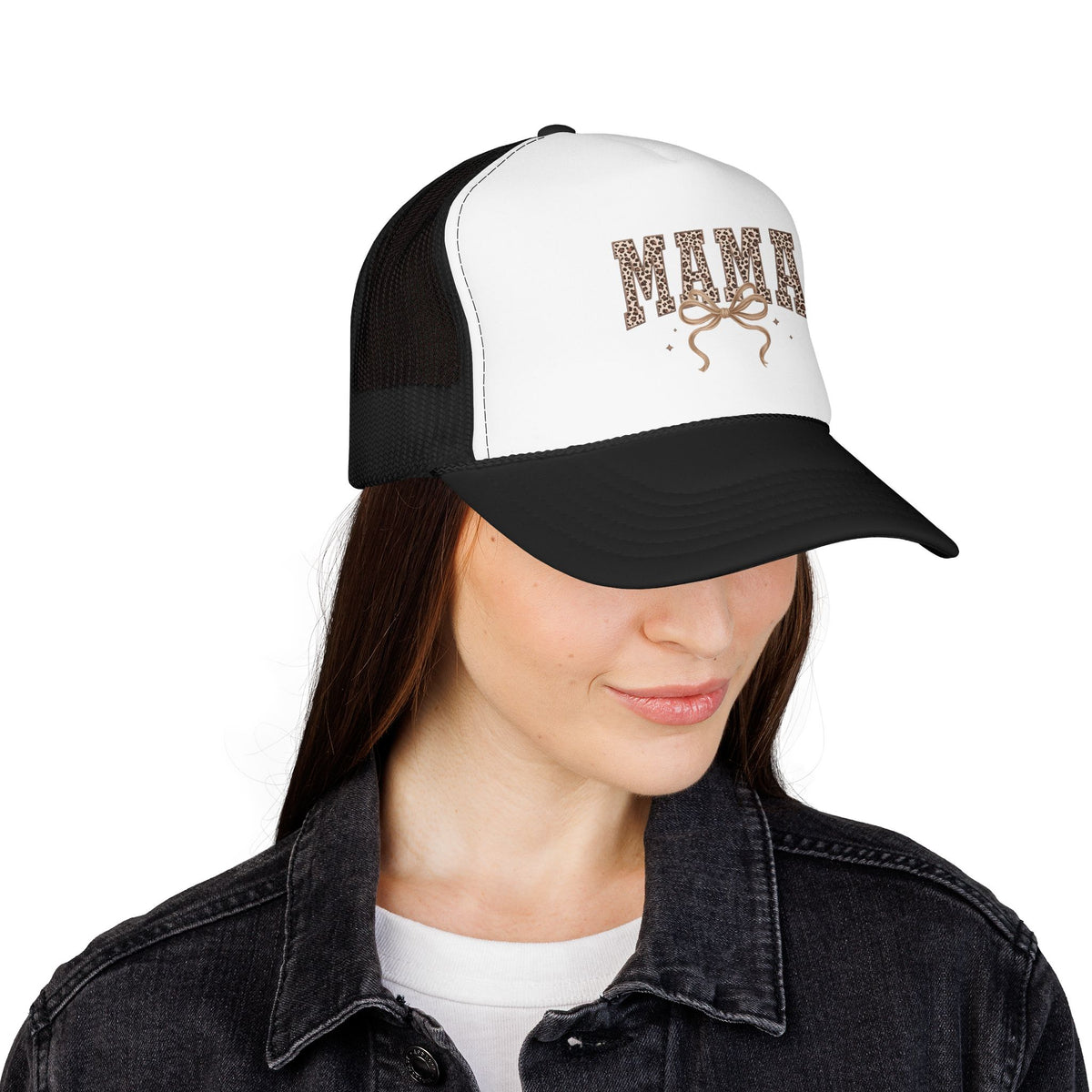 Mama Leopard Print Trucker Hat – Stylish Mama Foam Cap with Bow Accent