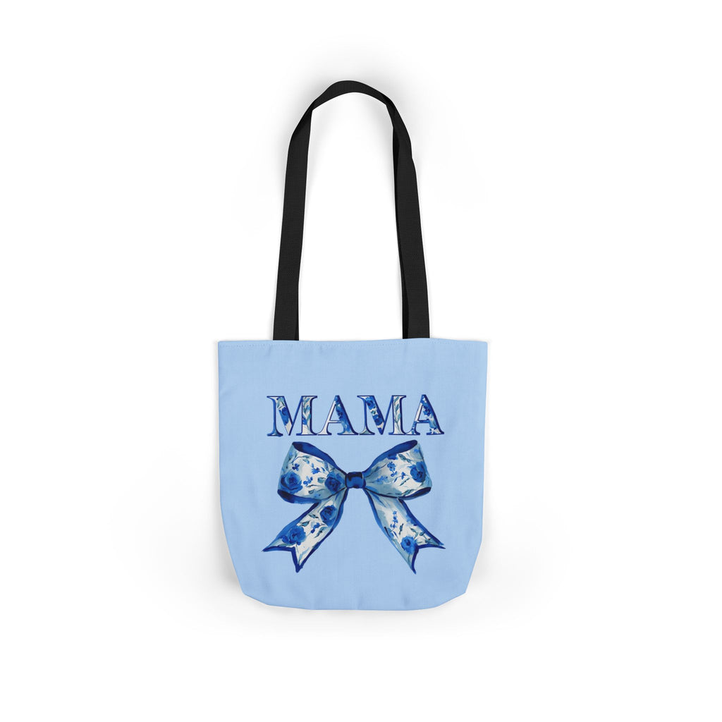 Mama Blue Bow Canvas Tote Bag — Floral “MAMA” Moms Day Gift