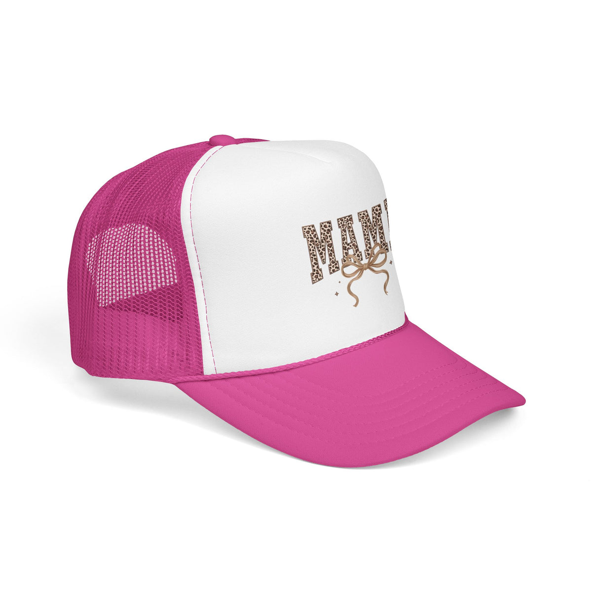 Mama Leopard Print Trucker Hat – Stylish Mama Foam Cap with Bow Accent