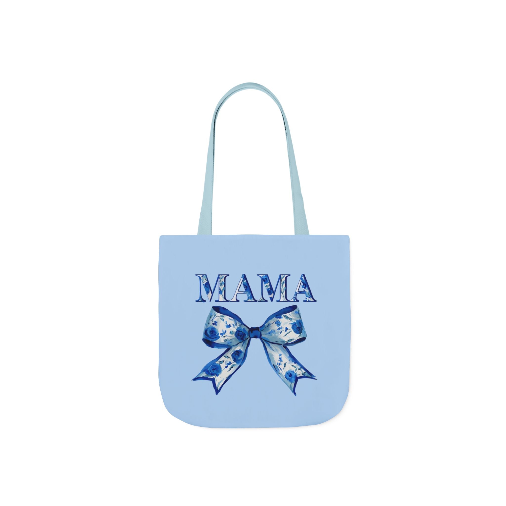 Mama Blue Bow Canvas Tote Bag — Floral “MAMA” Moms Day Gift