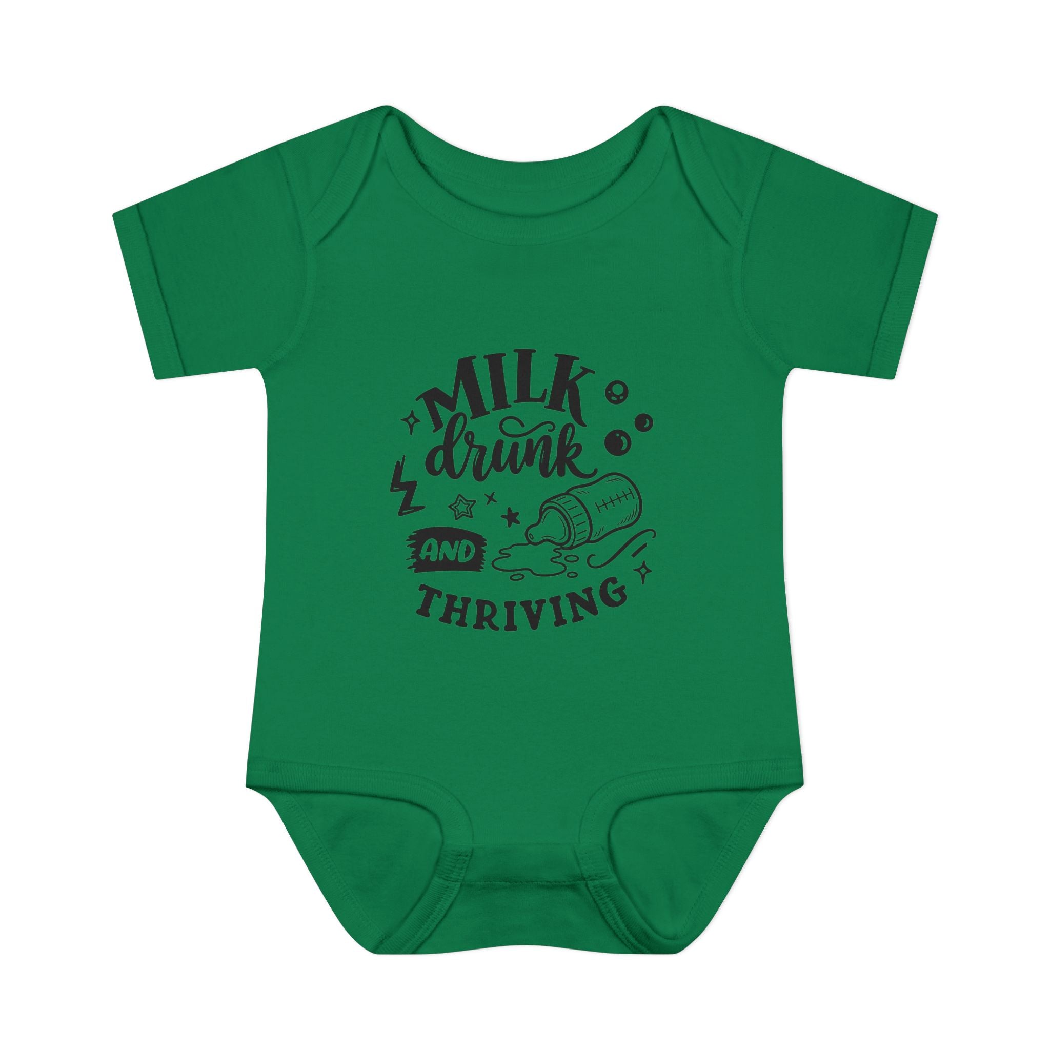 Infant Bodysuit - "Milk, Drink and Thriving" Baby Onesie (Cute Bottle Design)