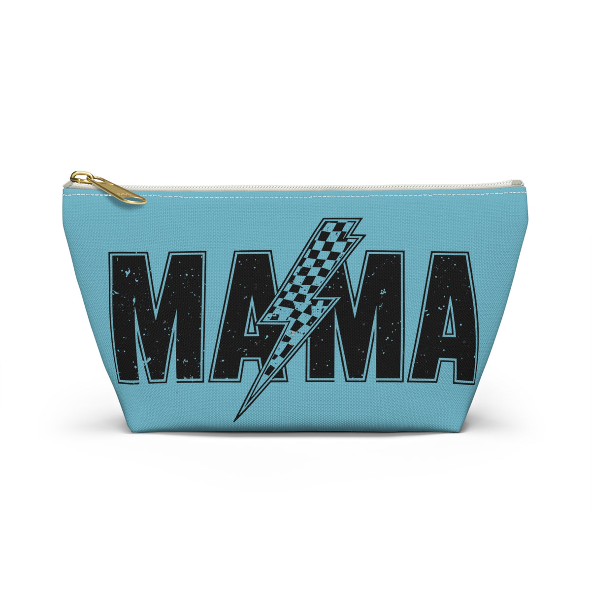 Mama Lightning Bolt Accessory Pouch — Blue T‑Bottom Makeup Bag