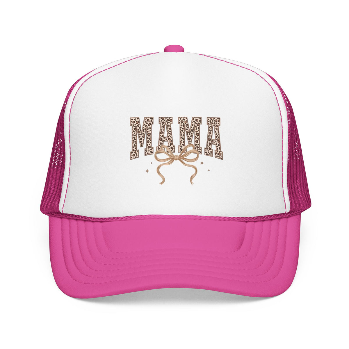 Mama Leopard Print Trucker Hat – Stylish Mama Foam Cap with Bow Accent