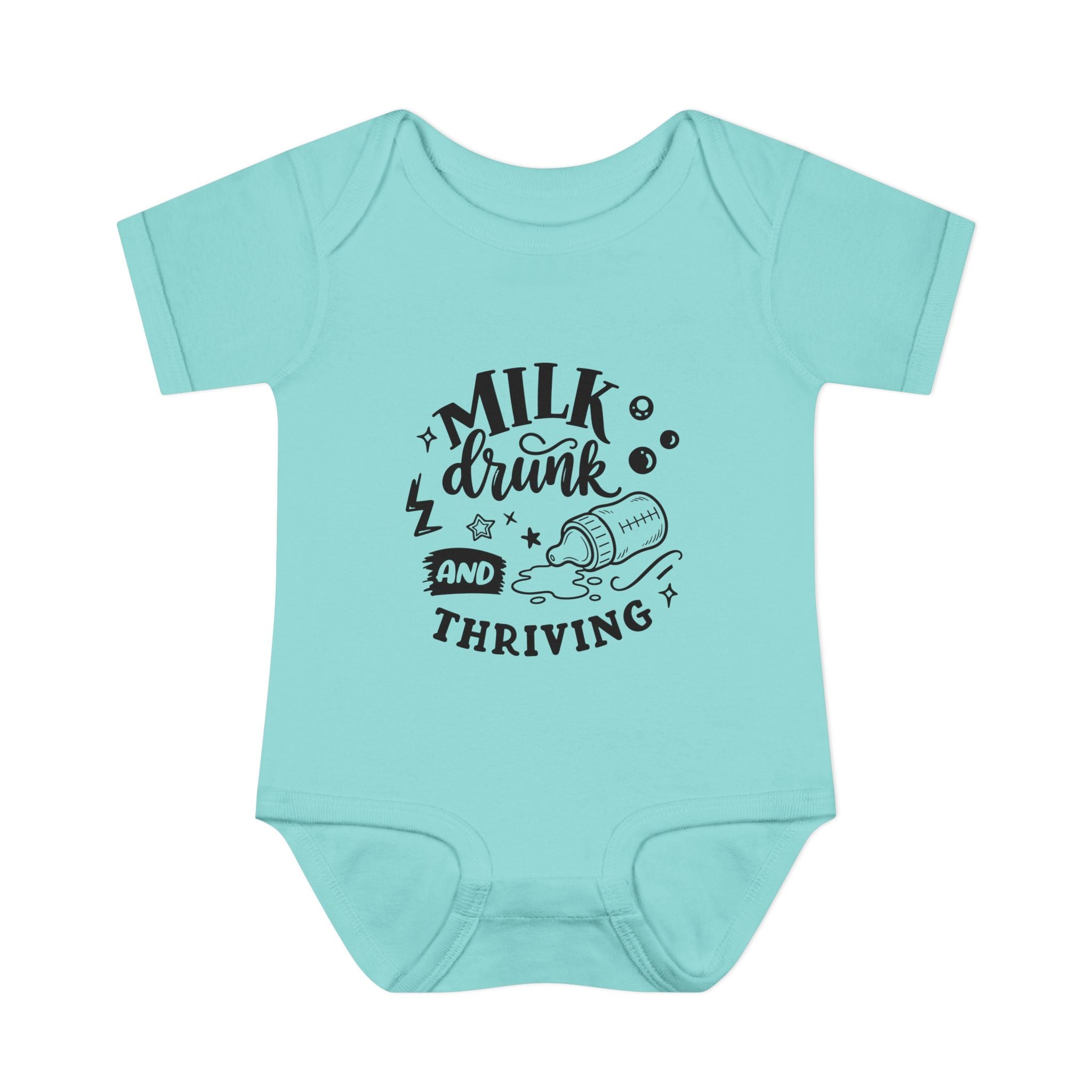 Infant Bodysuit - "Milk, Drink and Thriving" Baby Onesie (Cute Bottle Design)