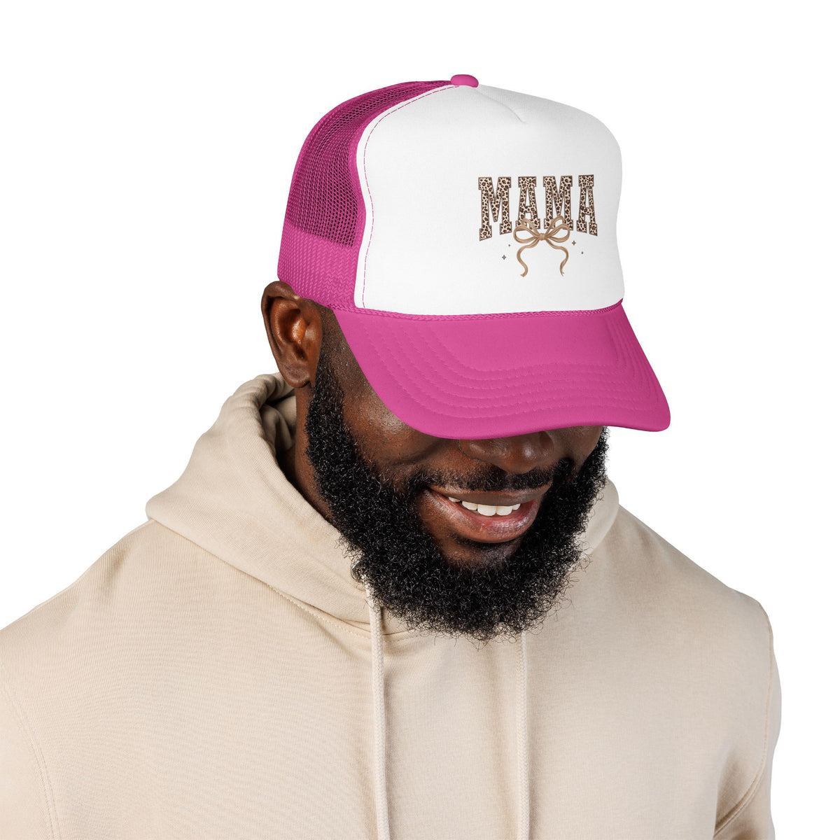 Mama Leopard Print Trucker Hat – Stylish Mama Foam Cap with Bow Accent