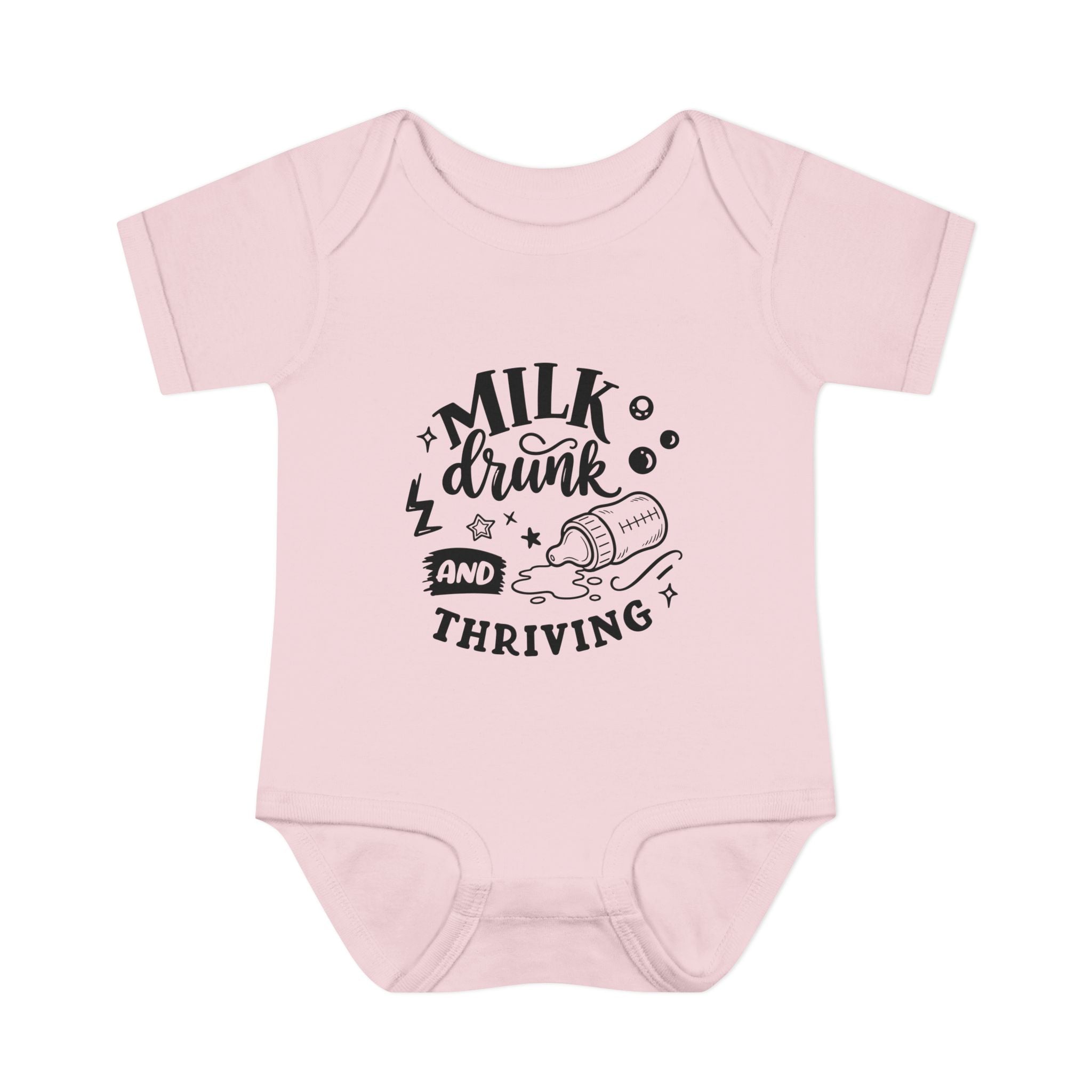 Infant Bodysuit - "Milk, Drink and Thriving" Baby Onesie (Cute Bottle Design)
