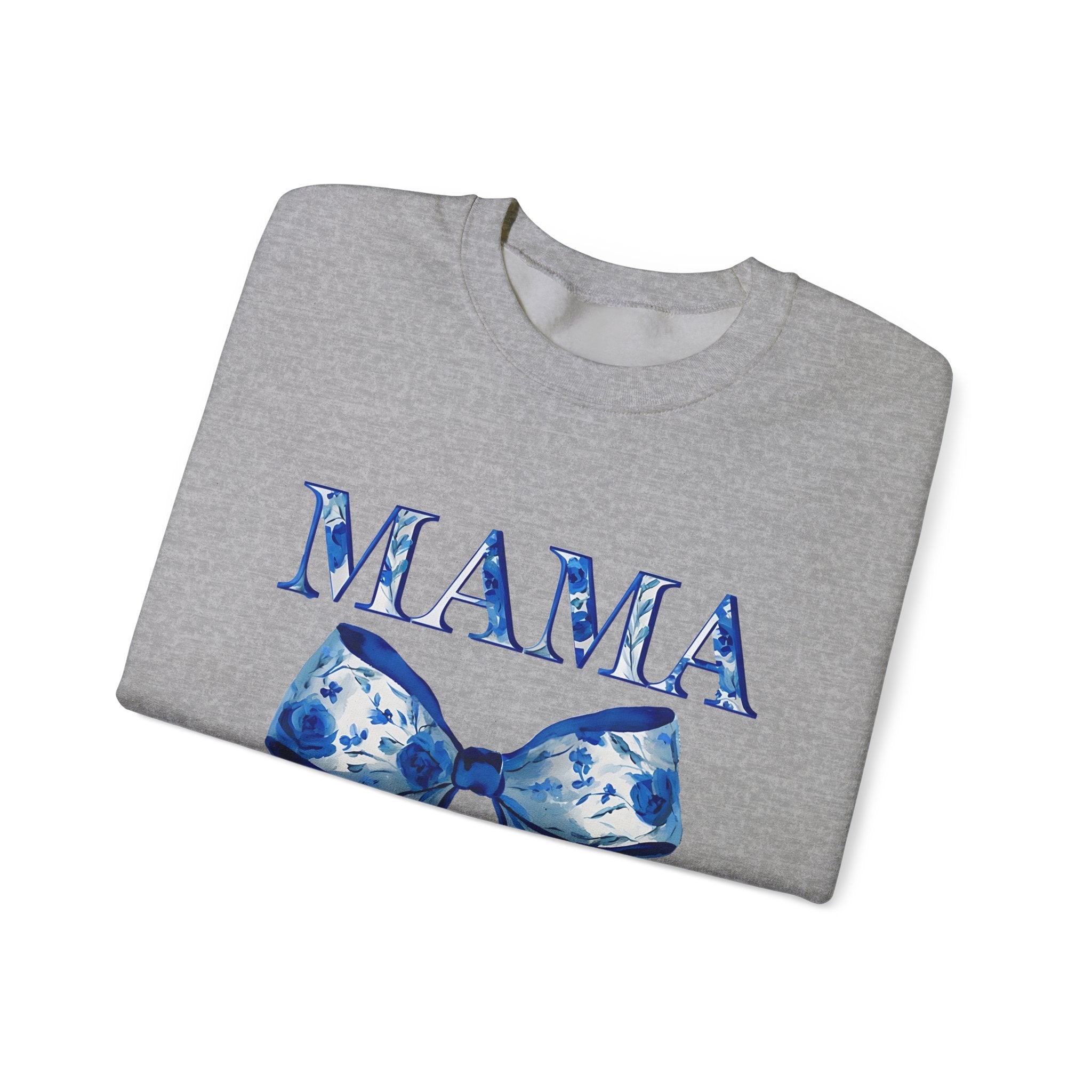 Mama Bow Sweatshirt — Floral Blue Ribbon Mom Crewneck