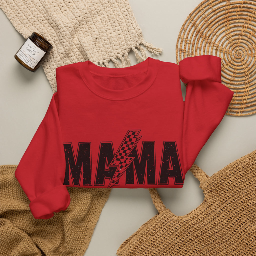 Mama Lightning Bolt Crewneck Sweatshirt — Vintage Rockstar Mom Pullover