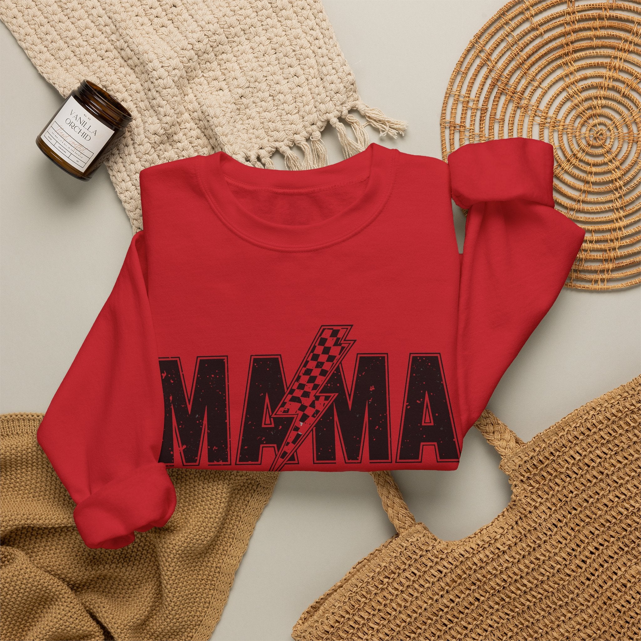 Mama Lightning Bolt Crewneck Sweatshirt — Vintage Rockstar Mom Pullover