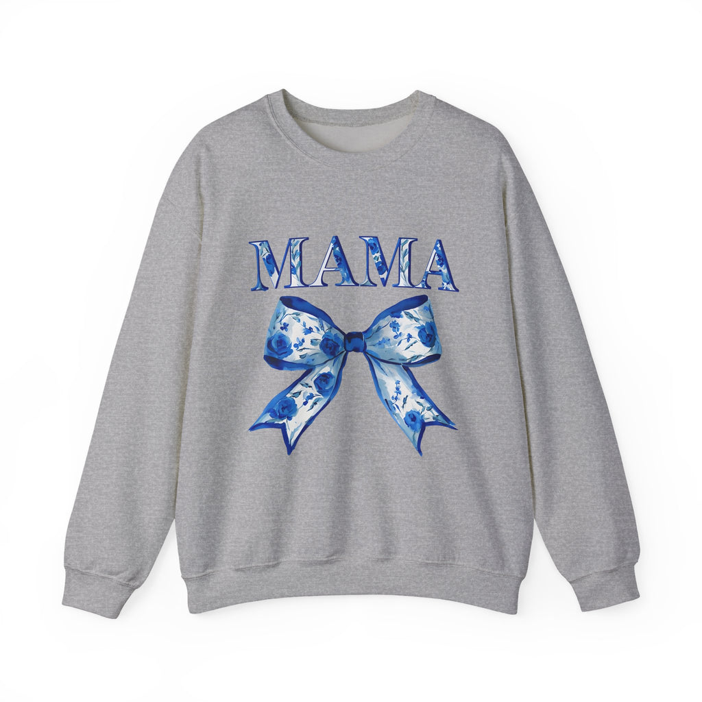 Mama Bow Sweatshirt — Floral Blue Ribbon Mom Crewneck