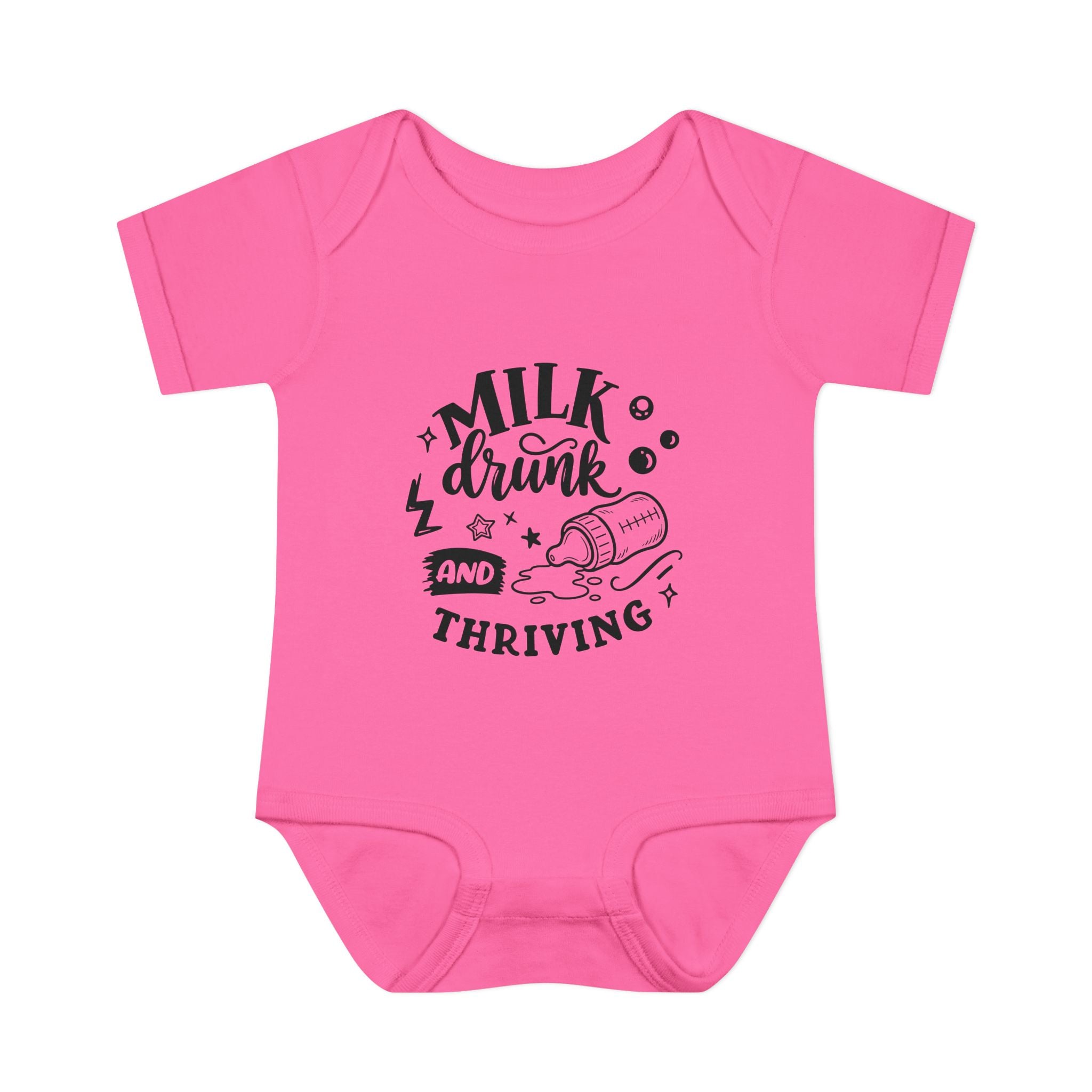 Infant Bodysuit - "Milk, Drink and Thriving" Baby Onesie (Cute Bottle Design)