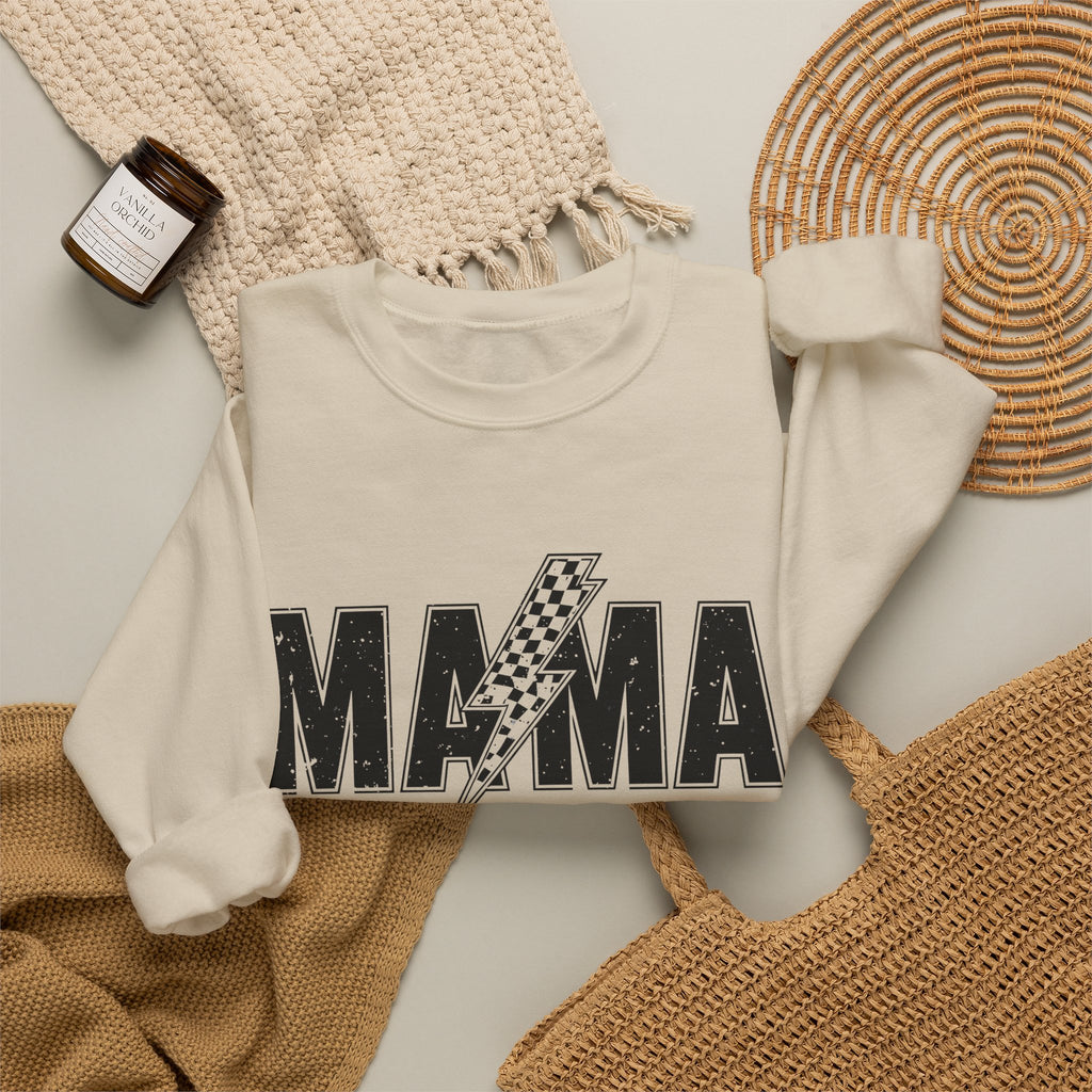 Mama Lightning Bolt Crewneck Sweatshirt — Vintage Rockstar Mom Pullover