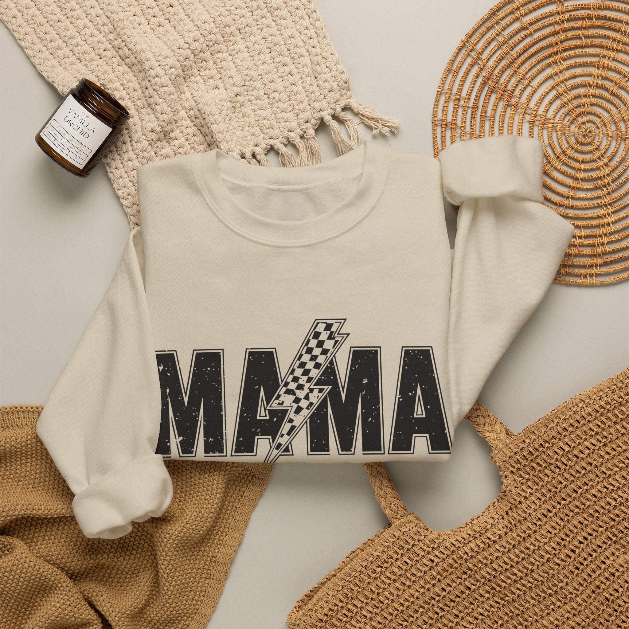 Mama Lightning Bolt Crewneck Sweatshirt — Vintage Rockstar Mom Pullover