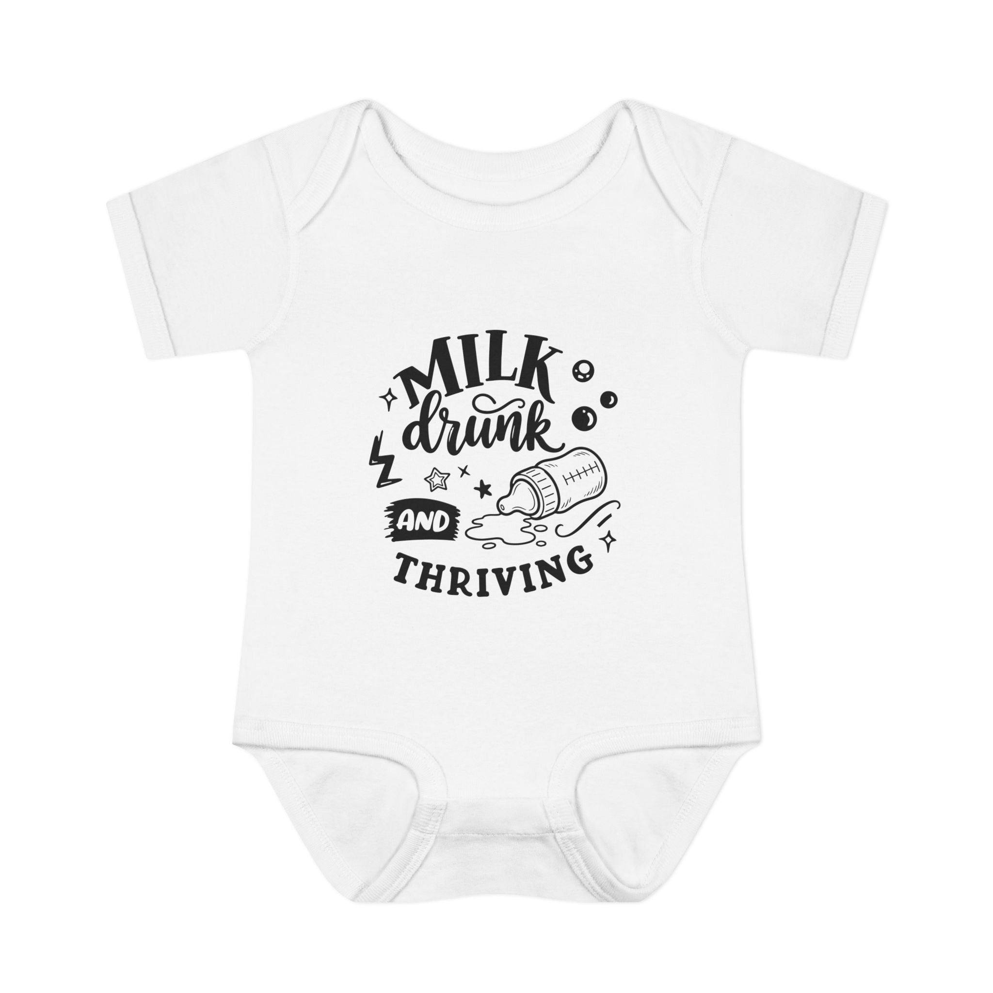 Infant Bodysuit - "Milk, Drink and Thriving" Baby Onesie (Cute Bottle Design)